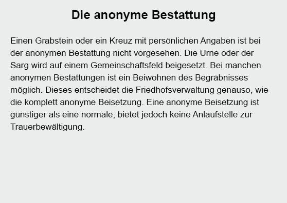 Anonyme Bestattung für Nürtingen