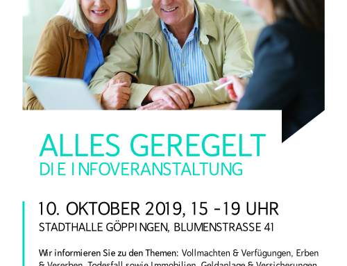 Vortrag über Bestattungsarten und Bestattungsvorsorge in der Stadthalle Göppingen am 10. Oktober 2019, ab 15 Uhr
